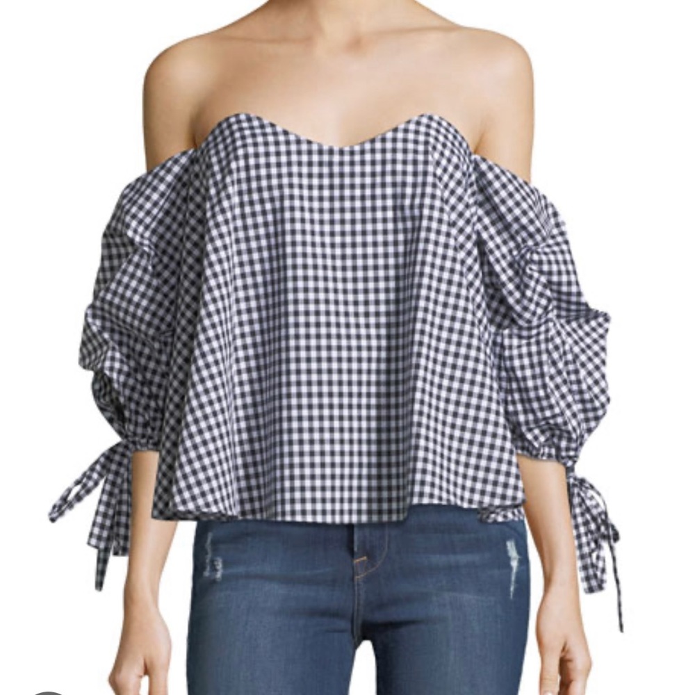 Caroline Constas off the shoulder gingham top